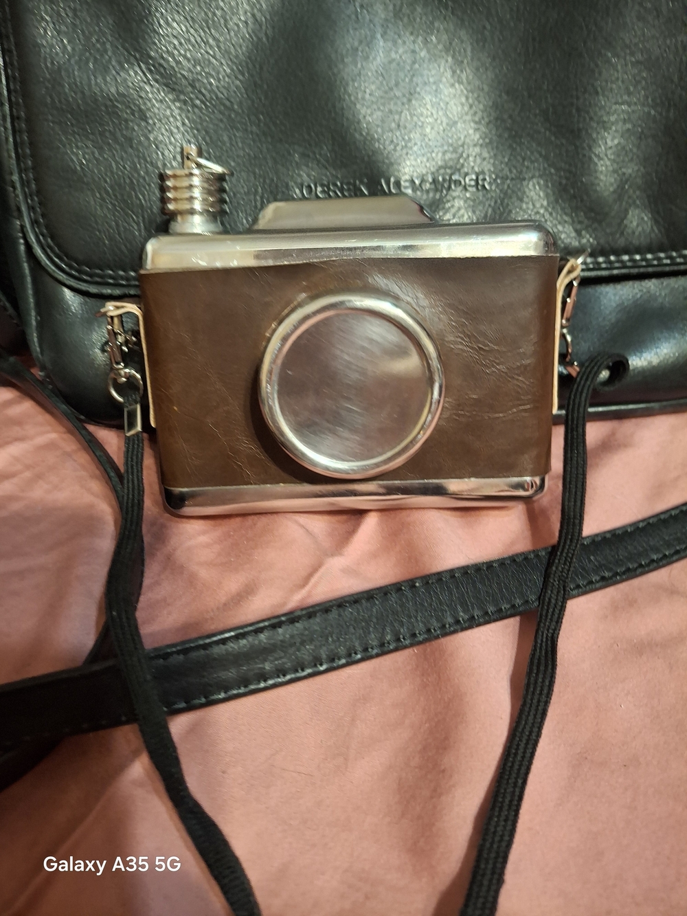 Flask Brown Leather-Look Camera Flask Flask Bottle with Strap